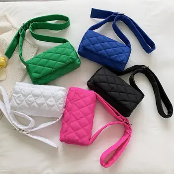 Портативная нейлоновая клетчатая сумка через плечо, Женская модная квадратная сумка из перьев, легкая Повседневная легкая сумка-мессенджер для девочек Изображение 2