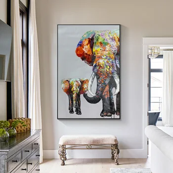 Красочный слон, Животное, Акриловая картина на холсте, Большая настенная художественная текстура в рамке, ручная роспись, современный домашний декор для гостиной
