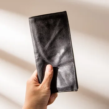 Модный мужской длинный кошелек из натуральной кожи высокого качества, черный, простой повседневный кошелек для кредитных карт из натуральной кожи, кошелек для монет с несколькими картами