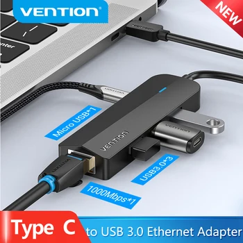 Сетевой адаптер Vention USB C Ethernet USB 3.0 USB C к локальной сети RJ45 USB-концентратор для Xiaomi Mi Box MacBook iPad Type C Сетевая карта Ethernet