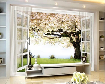 beibehang 3D обои HD 3d вишневое дерево фон окна стена papel de parede papier peint фотообои duvar kagit behang Изображение 2