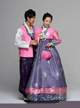 Разнообразные дизайны, Традиционная корейская пара, Свадебные корейские костюмы Ханок, Винтажные классические танцы группы меньшинств Чаосянь Изображение 2