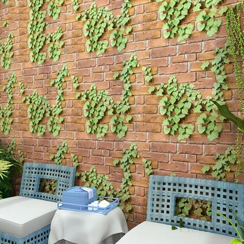 Обои с рисунком зеленого листа в виде кирпича, Чайная комната, Салон красоты, наклейка на стену, Украшение дома, самоклеящиеся 3D обои из ПВХ
