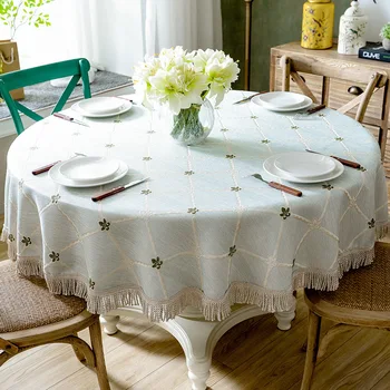 Легкая роскошная круглая скатерть большого размера, диаметр хлопчатобумажной льняной ткани для обеденного стола, высококачественная бытовая круглая скатерть