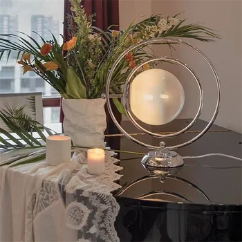 Скандинавский дизайн настольной лампы глобус лампа для спальни гостиной Вращающаяся хромированная лампа прикроватная лампа для украшения ресторана Изображение 2