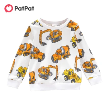 Пуловер с принтом экскаватора PatPat для маленьких мальчиков