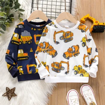 Пуловер с принтом экскаватора PatPat для маленьких мальчиков Изображение 2