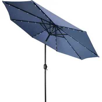 9-дюймовый роскошный зонт для патио со светодиодной подсветкой на солнечных батареях (синий)