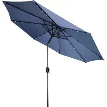 9-дюймовый роскошный зонт для патио со светодиодной подсветкой на солнечных батареях (синий) Изображение 2