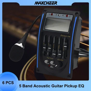 6шт LC-5, 5-полосный предусилитель для акустической гитары, эквалайзер, система звукоснимателя, тюнер с микрофоном