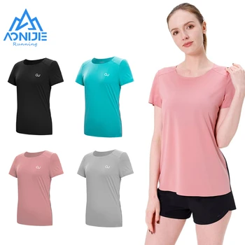 Aonijie FW5117 Vrouwen Vrouwelijke Sport Sneldrogend T-shirt Ademend Sweatshirt Korte Mouwen Voor Running Gym Leisure Pendelen