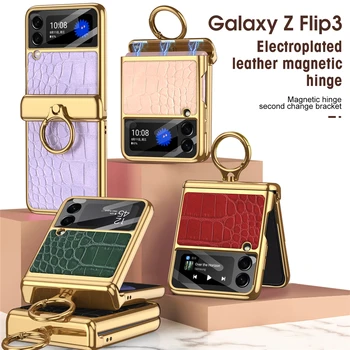 Роскошный Кожаный Чехол с Кольцевым покрытием на Магнитной основе Для Samsung Galaxy Z Flip 4 3 5G Case Ultra-thin Screen Protection Coque Fundas
