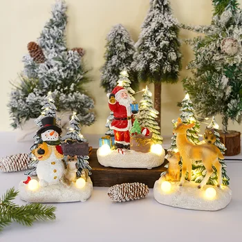 Рождественские украшения Санта Клаус Снеговик Украшения из смолы с подсветкой Музыкальная шкатулка Рождественские подарки Рождественские аксессуары для дома