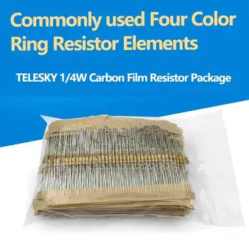 Комплект карбоновых пленочных резисторов 1/4 Вт, 5%, 43 обычных четырехцветных кольцевых резисторных элемента по 20 штук в каждом Изображение 2