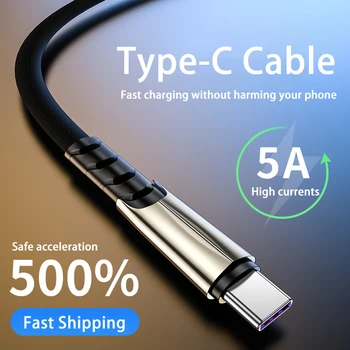 Цинковый сплав 5A USB-кабель Для Быстрой Зарядки Type-C Кабель Для Huawei P40 Mate 30 Xiaomi Redmi Аксессуары Для телефонов Зарядное Устройство Usb C Кабель