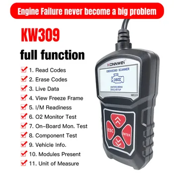 KONNWEI KW309 OBD2 Автомобильный Диагностический Сканер Инструмент OBDII Auto Code Reader Iagnostic Inspection Аксессуары Для Ремонта автомобилей На 7 Языках Изображение 2