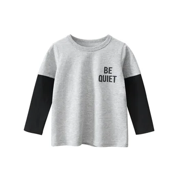 Корейская детская одежда 2023, Осенняя новая детская хлопковая футболка с длинными рукавами и буквенным принтом, Одежда для мальчиков с круглым вырезом, футболки Изображение 2