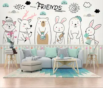 beibehang изготовленная на заказ настенная роспись с милыми животными из мультфильмов, украшение гостиной, столовой, обои, фон для детского дома