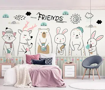 beibehang изготовленная на заказ настенная роспись с милыми животными из мультфильмов, украшение гостиной, столовой, обои, фон для детского дома Изображение 2
