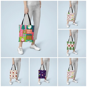 Холщовая сумка-тоут, Рождественская эко-сумка для покупок, Складная сумка для ежедневного использования, холщовая сумка-тоут с принтом для женщин, Женская сумка большой емкости