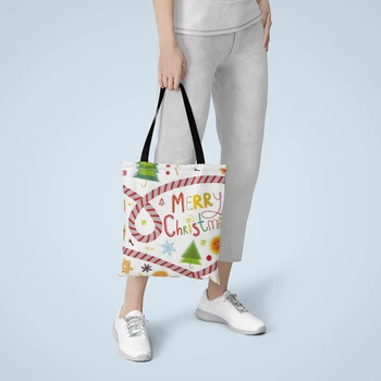 Холщовая сумка-тоут, Рождественская эко-сумка для покупок, Складная сумка для ежедневного использования, холщовая сумка-тоут с принтом для женщин, Женская сумка большой емкости Изображение 2