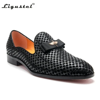 Ligustel/Мужские оригинальные туфли ручной работы с красной подошвой, мужские лоферы для свадебной вечеринки, черные кожаные туфли для мужчин с бесплатной доставкой