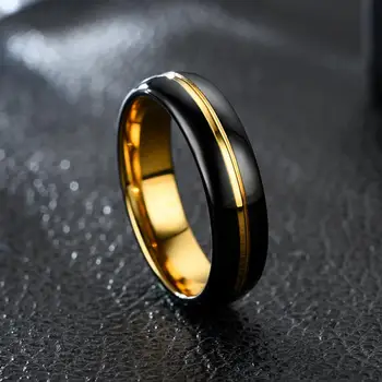 Простые мужские Кольца из нержавеющей стали 6 мм 8 мм, Золотистый цвет, Скошенный край, Черный Вырез, Свадебное Обручальное кольцо Для мужчин, подарок для вечеринки