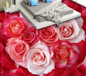 Пользовательские Фото обои для пола Красная Роза, ПВХ Обои с лепестками Белой розы, самоклеящиеся водонепроницаемые обои для пола из папье-маше Beibehang