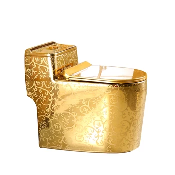 Горячая распродажа, гальванический туалет для ванной комнаты, цельный керамический туалет с золотым узором Изображение 2