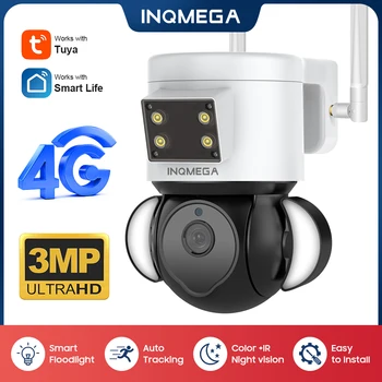 INQMEGA 4G Беспроводная WIFI IP-камера Безопасности 3MP HD PTZ CCTV Камера Цветного Ночного Видения GSM Камера видеонаблюдения С SIM-картой Tuya Smart