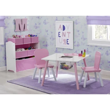Набор для детской комнаты из 4 предметов, розовый / белый Изображение 2