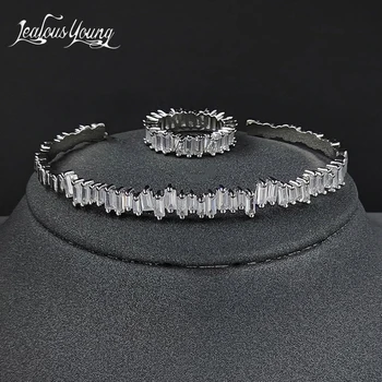 Модный Тобразный браслет с кубическим цирконием и набор колец Модные Свадебные украшения для женщин, девочек, свадебных украшений
