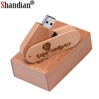 Деревянный накопитель SHANDIAN с коробкой USB Flash Drive pendrive 4GB 16GB 32GB 64GB pen drive memory stick свадебные подарки бесплатный пользовательский логотип