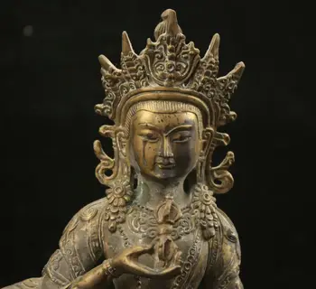 фарфоровая статуя Будды из латуни 20 см, старая бронзовая статуя Будды Изображение 2