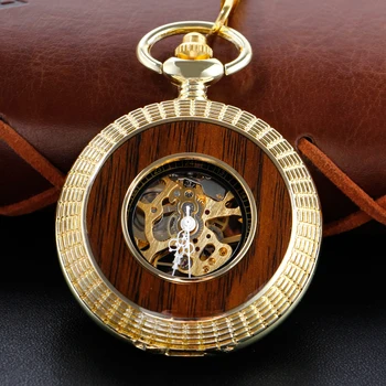 Деревянные винтажные карманные часы, механические мужские и женские сумки, ожерелье в стиле стимпанк, брелок, цепочка для часов, Римские цифровые часы, подарок