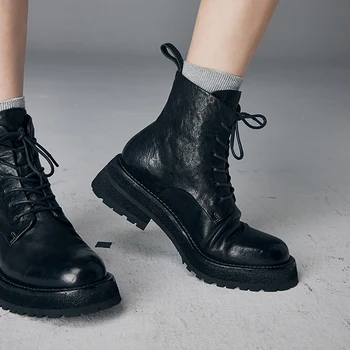 2023 Модные женские ботильоны с круглым носком на шнуровке, обувь на платформе в британском стиле, осенние короткие ботинки в стиле ретро