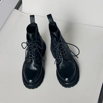 2023 Модные женские ботильоны с круглым носком на шнуровке, обувь на платформе в британском стиле, осенние короткие ботинки в стиле ретро Изображение 2