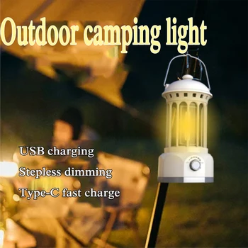 Светодиодный фонарь для кемпинга Type-C USB, перезаряжаемый светильник для палатки, наружные подвесные светильники, аварийное освещение, водонепроницаемый светильник для кемпинга Изображение 2