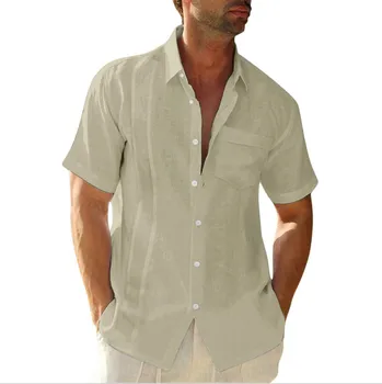 YZLDS, Летнее хлопковое платье Гуаябера с коротким рукавом, Футболка для мужчин, кубинские шорты, Пляжные топы на пуговицах с широким воротником, мужская одежда