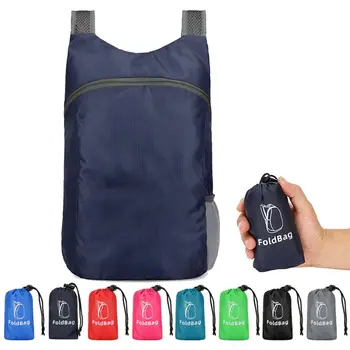 Большой емкости Складной рюкзак Школьная сумка на молнии Легкая нейлоновая сумка на плечах с завязками Сумки для хранения Пешие Прогулки Изображение 2