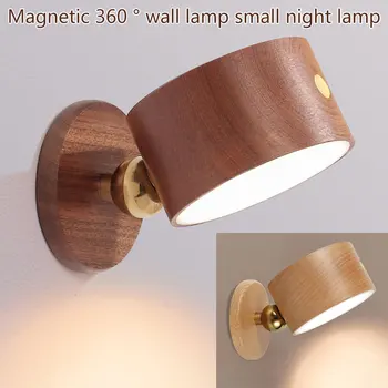 USB Деревянный Настенный светильник, Настольная лампа, светодиодный ночник с сенсорным Затемнением, Вращающийся на 360 °, Защита для глаз, Атмосферная Магнитная Прикроватная лампа