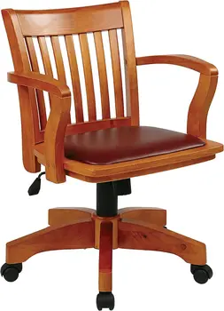 Деревянный стул для банкира с мягким сиденьем, регулируемой высотой и фиксирующим наклоном, с отделкой из фруктового дерева и коричневого винила Изображение 2