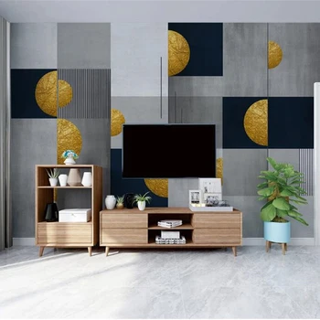Пользовательские 3D фотообои фрески Современный креативный абстрактный золотой геометрический узор для гостиной Диван ТВ фон домашний декор Изображение 2