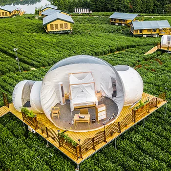 Открытый Кемпинг Прозрачный Надувной Пузырчатый Шатер Bi-Spherical Clear Garden House Air Cabin Starry Sky Lodge С Бесплатной Воздуходувкой Изображение 2