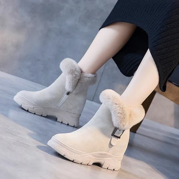 Зимняя обувь 2019, Теплые женские зимние ботинки на меху, Ботильоны из натуральной кожи, Женская обувь на скрытом каблуке, Женская зимняя обувь, зимние ботинки