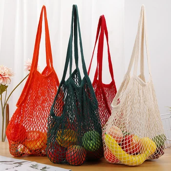 Многоразовые сумки для покупок, Портативная сетчатая сумка для хранения фруктов и овощей, экологичная хлопковая складная сетчатая сумка для покупок