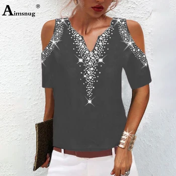 Женская Последняя летняя рубашка в стиле пэчворк, Свободная блузка с коротким рукавом, базовый топ в горошек, Женская туника, blusas, Женская одежда, Размер S-3XL Изображение 2