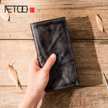 Винтажный кожаный кошелек ручной работы AETOO, мужской многофункциональный кошелек из кожи растительного дубления, молодежный художественный кошелек для монет