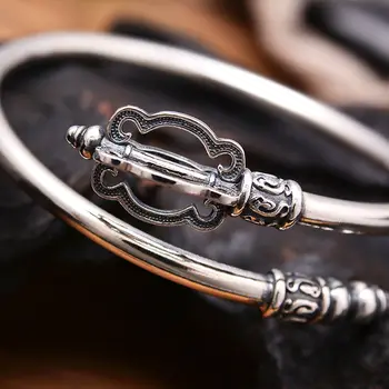 Уникальный браслет-манжета в форме трости Будды из настоящего серебра 925 пробы диаметром 5,8 см