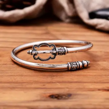 Уникальный браслет-манжета в форме трости Будды из настоящего серебра 925 пробы диаметром 5,8 см Изображение 2
